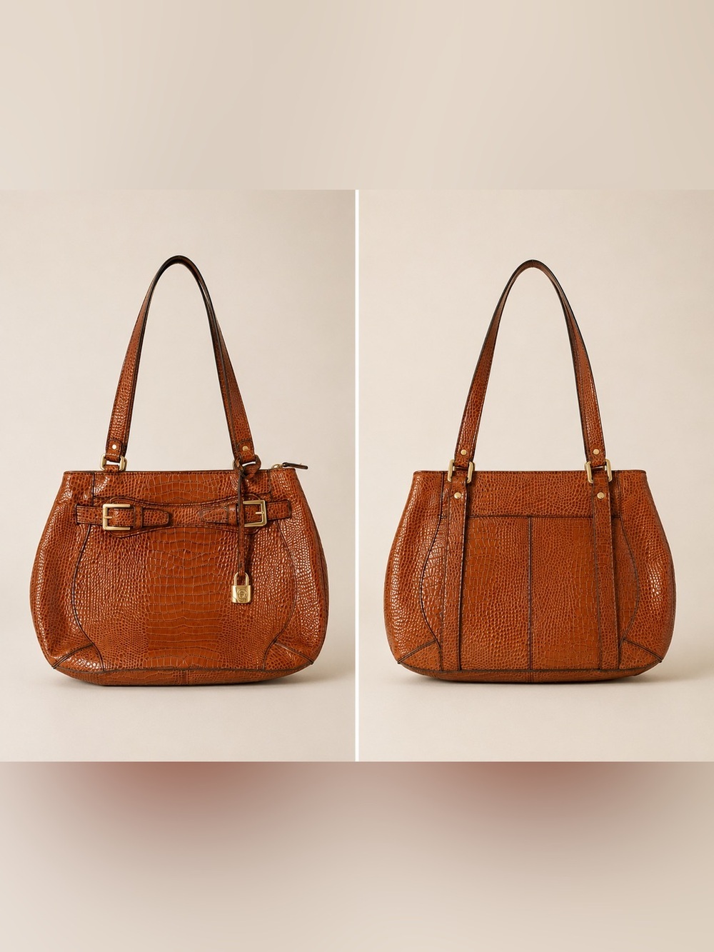 Etienne Aigner Brown Embossed Leather Shoulder Bag